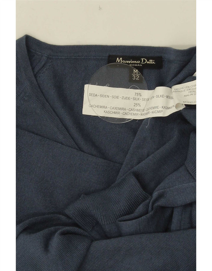 Massimo Dutti Maglione da donna con scollo a V UK 12 Seta blu medio