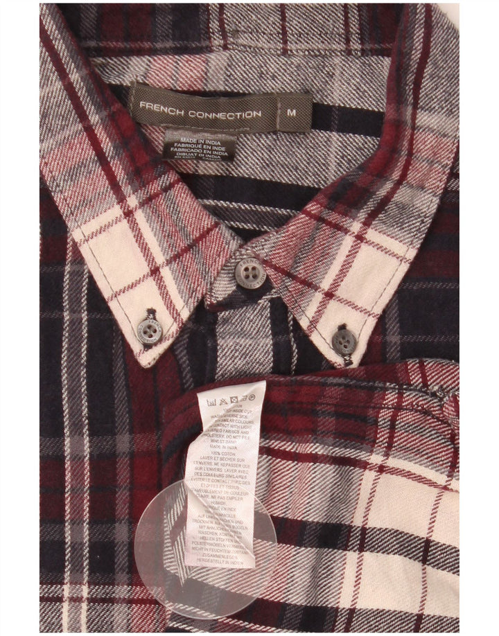 Camicia da uomo in flanella French Connection, cotone a quadri bordeaux medio