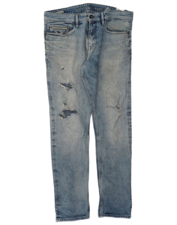 CALVIN KLEIN Jeans skinny effetto consumato da uomo 33 L32 cotone blu