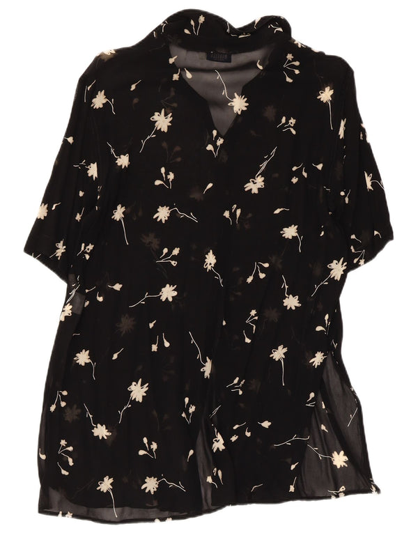 MARELLA Womens Short Sleeve Shirt Blouse IT 42 Medium Black Floral Viscose