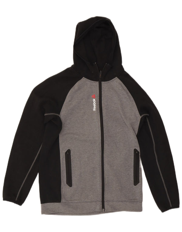 REEBOK Felpa con cappuccio e zip da uomo piccola in poliestere color block grigio