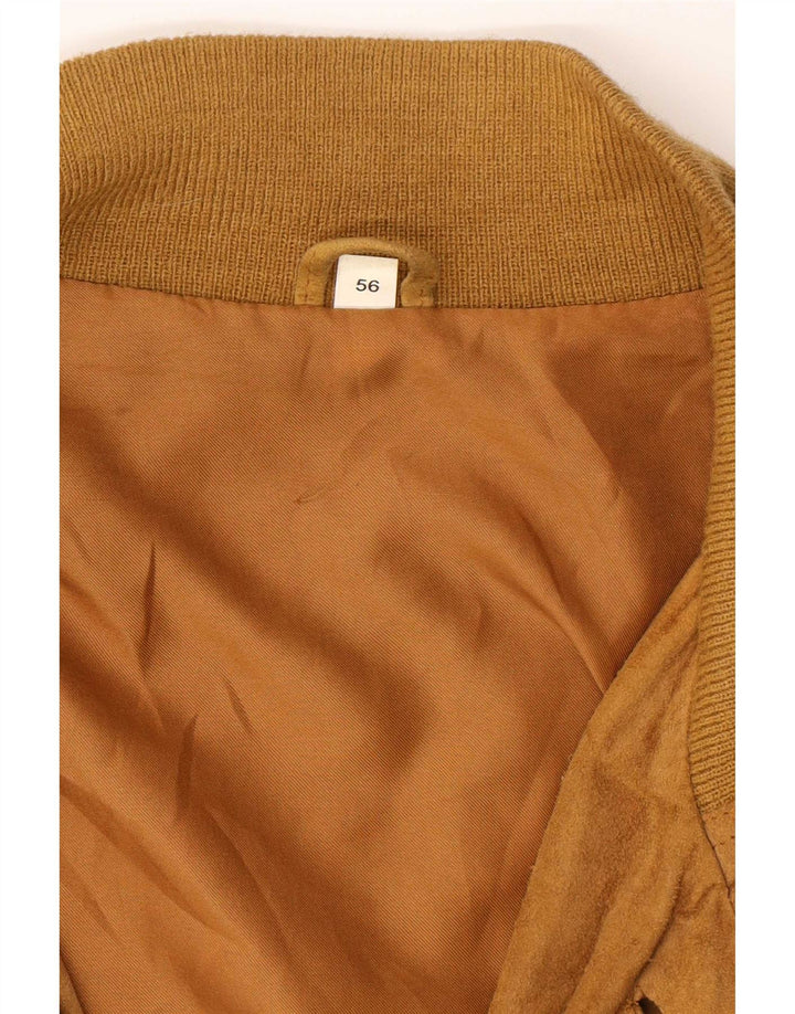Giubbotto bomber vintage in pelle scamosciata da uomo IT 56 3XL in pelle beige