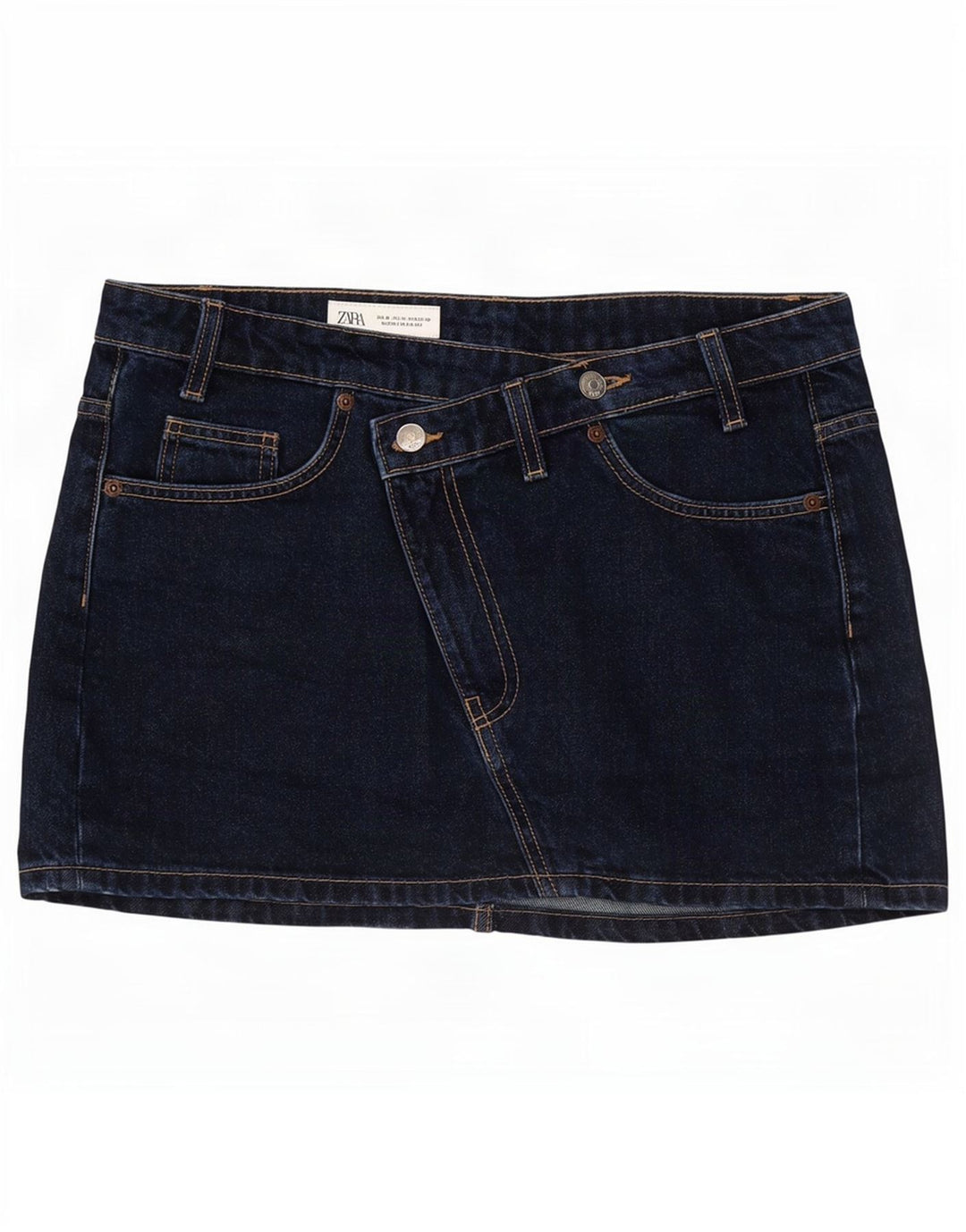 Mini gonna di jeans da donna Zara media W28 in cotone blu navy