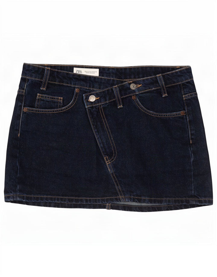 Mini gonna di jeans da donna Zara media W28 in cotone blu navy