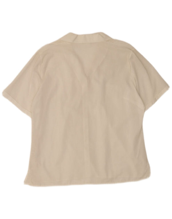 Ricamo A Mano Camicia a maniche corte da donna IT 48 XL Cotone floreale bianco