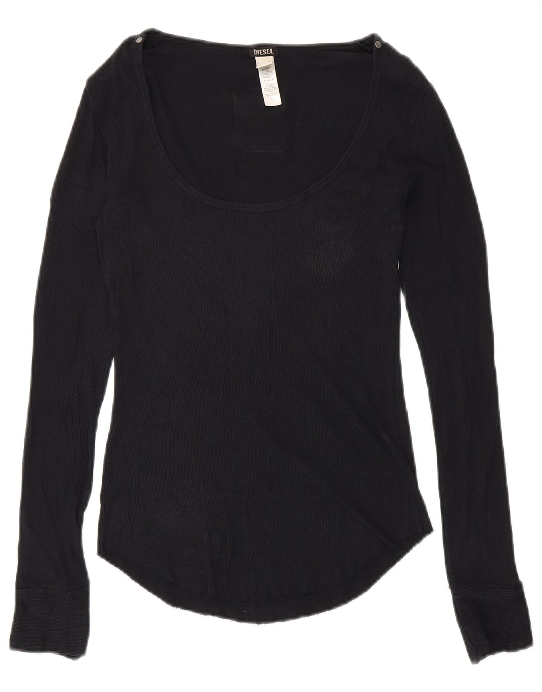 DIESEL Top grafico da donna manica lunga UK 8 piccolo cotone nero