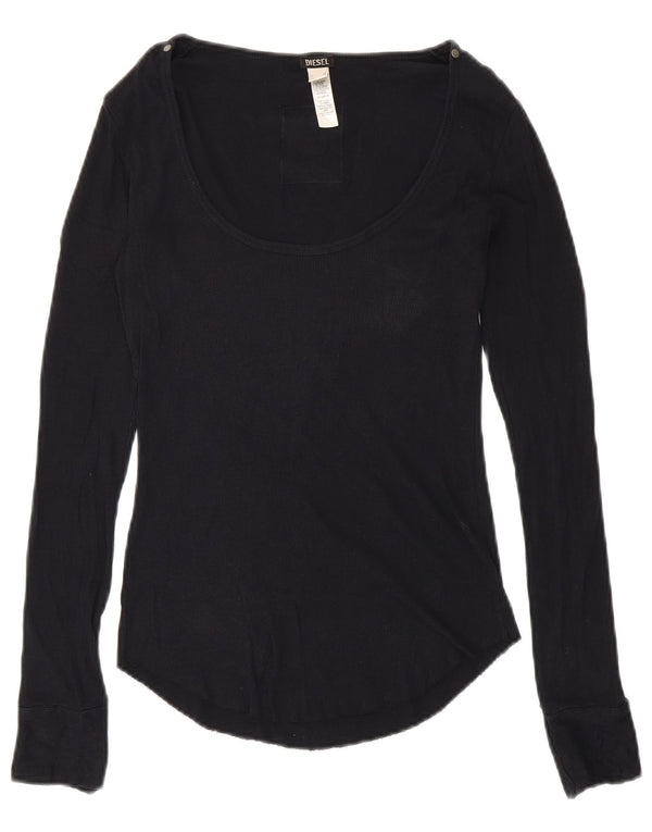 DIESEL Top grafico da donna manica lunga UK 8 piccolo cotone nero