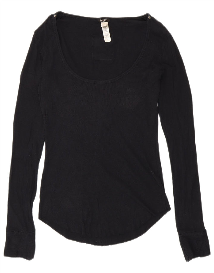 DIESEL Top grafico da donna manica lunga UK 8 piccolo cotone nero