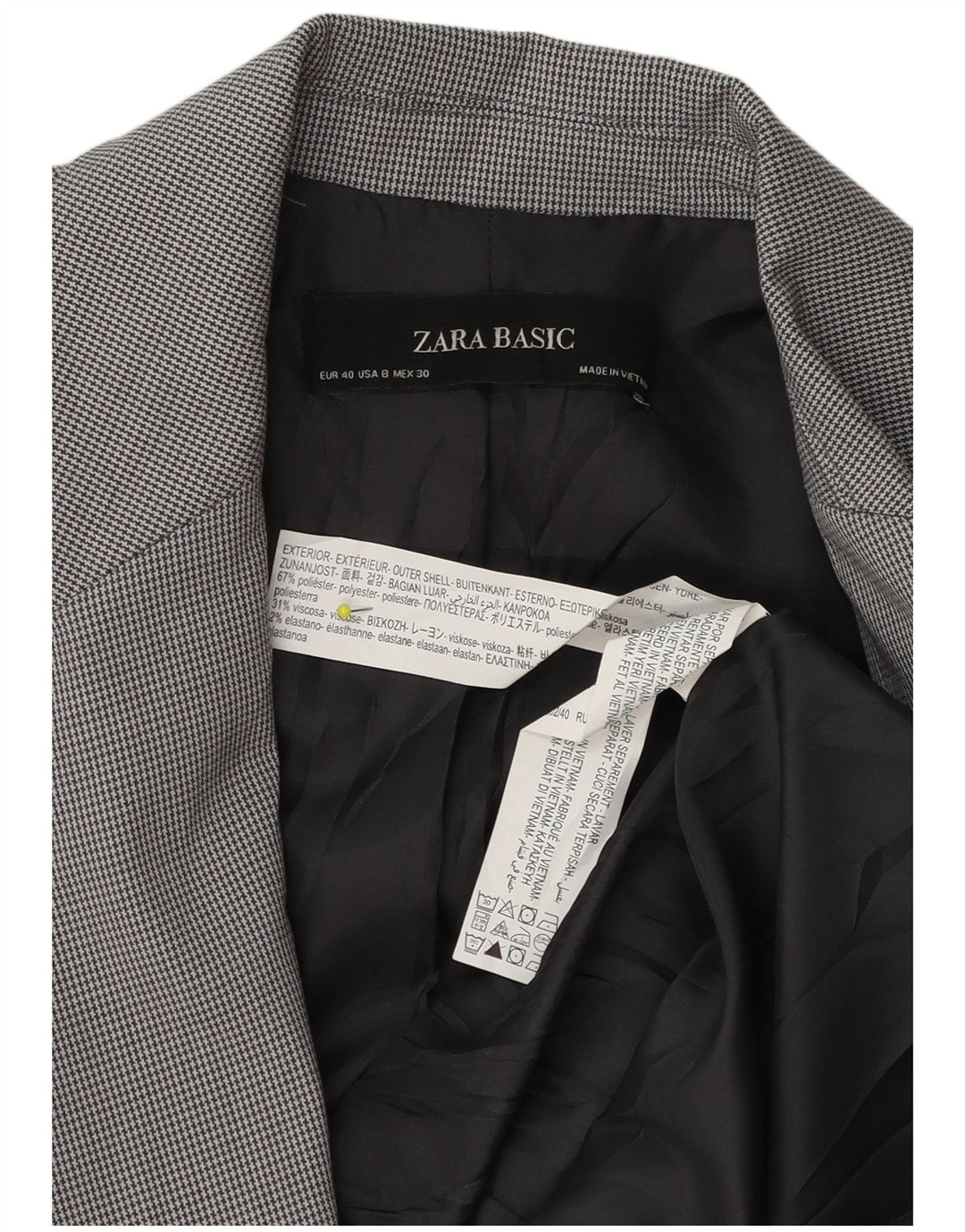 Giacca blazer a 1 bottone da donna Zara EU 40 poliestere pied de poule grigio medio