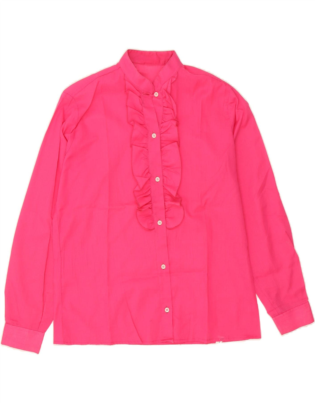 VINTAGE Womens Ruffle Front Shirt Blouse UK 16 Large Pink Polyester Vintage Vintage and Second-Hand Vintage from Messina Hembry 