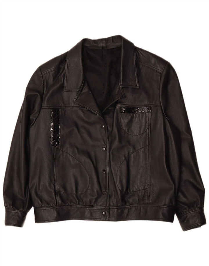 Giacca in pelle bomber vintage da donna UK 18 XL nera