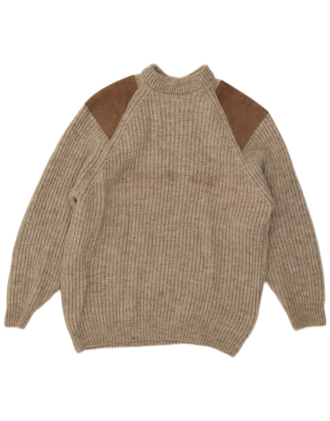 Maglione vintage da uomo con collo alto e lana color block beige grande
