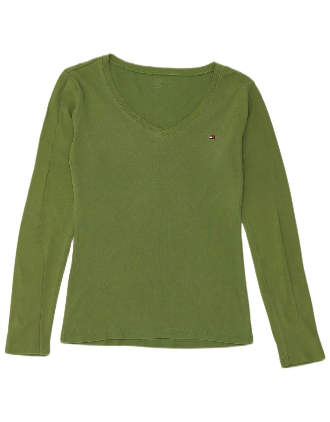 Tommy Hilfiger Donna Top Manica Lunga UK 12 Cotone Verde Medio