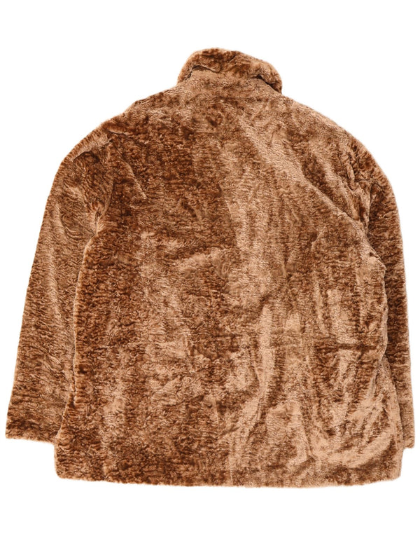 Giacca vintage da donna in pelliccia sintetica vestibilità ampia UK 18 XL Marrone
