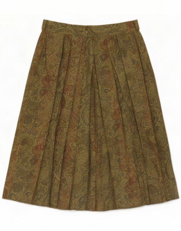 Gonna a pieghe vintage da donna UK 12 media W28 viscosa Paisley verde
