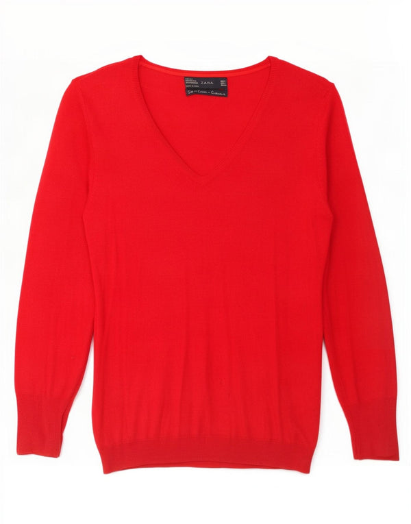 Maglione Zara da donna con scollo a V UK 10 piccolo rosso seta