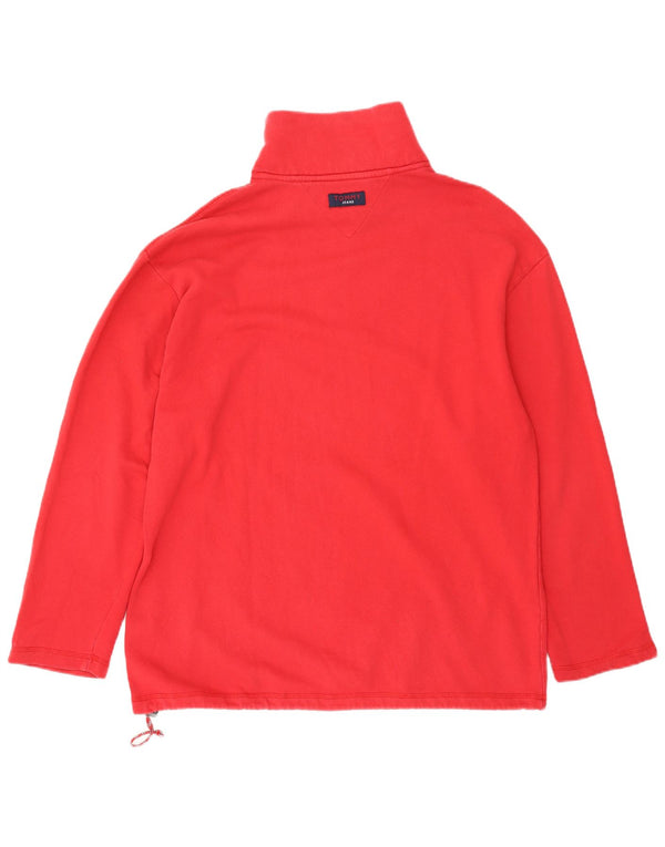 Tommy Hilfiger Uomo Zip Collo Top Manica Lunga Grande Cotone Rosso