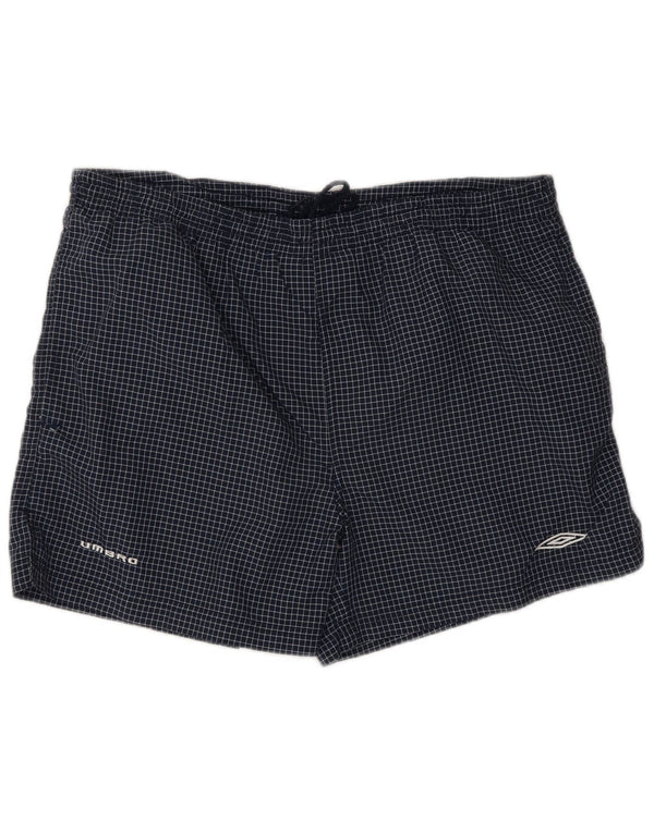 Umbro Mens Sport Shorts UK 30/32 Small Navy Blue Check Nylon