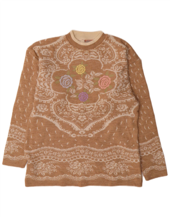 Maglione maglione girocollo da donna Bernardi UK 14 Lana Fair Isle beige medio