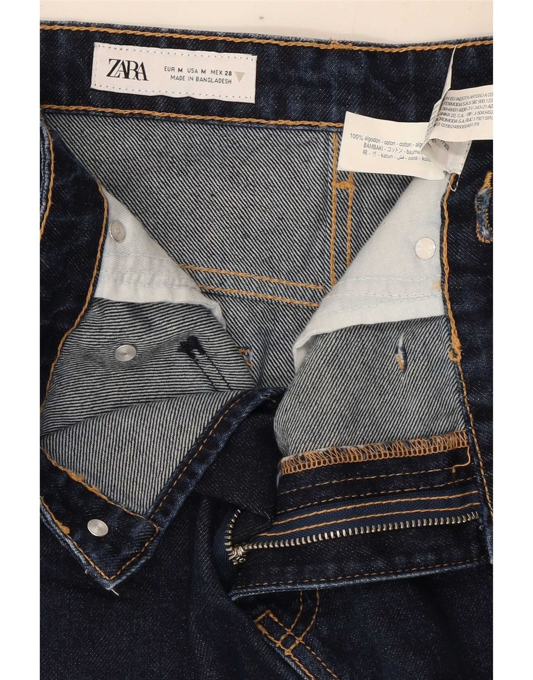 Mini gonna di jeans da donna Zara media W28 in cotone blu navy