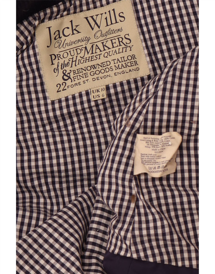 JACK WILLS Gilet imbottito con cappuccio da donna UK 10 piccolo poliestere blu navy