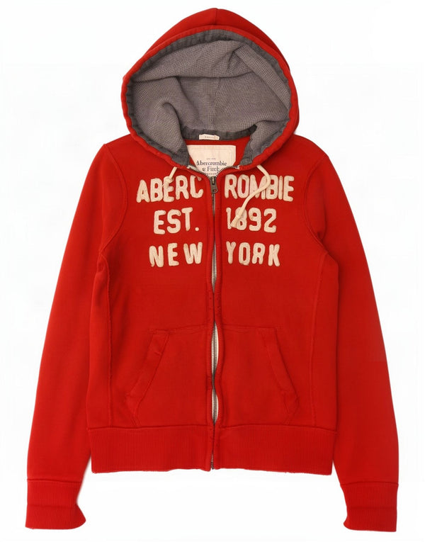Maglione con cappuccio e zip grafica invecchiata da uomo Abercrombie & Fitch rosso medio