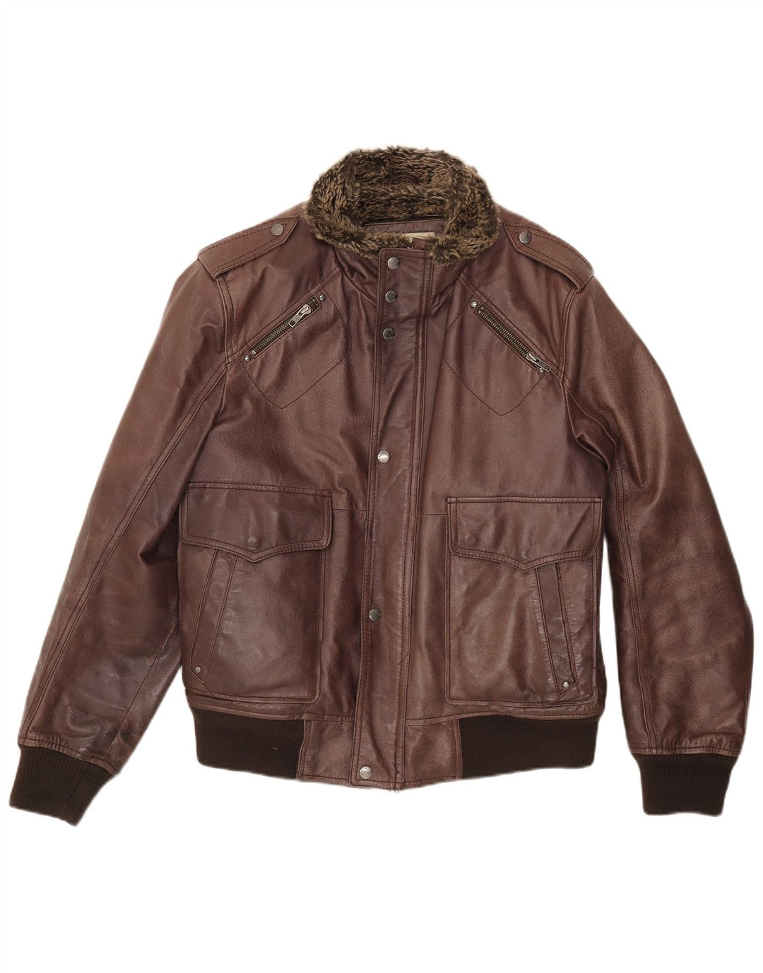 Giacca in pelle sherpa militare da uomo Blustaff UK 40 grande in pelle marrone
