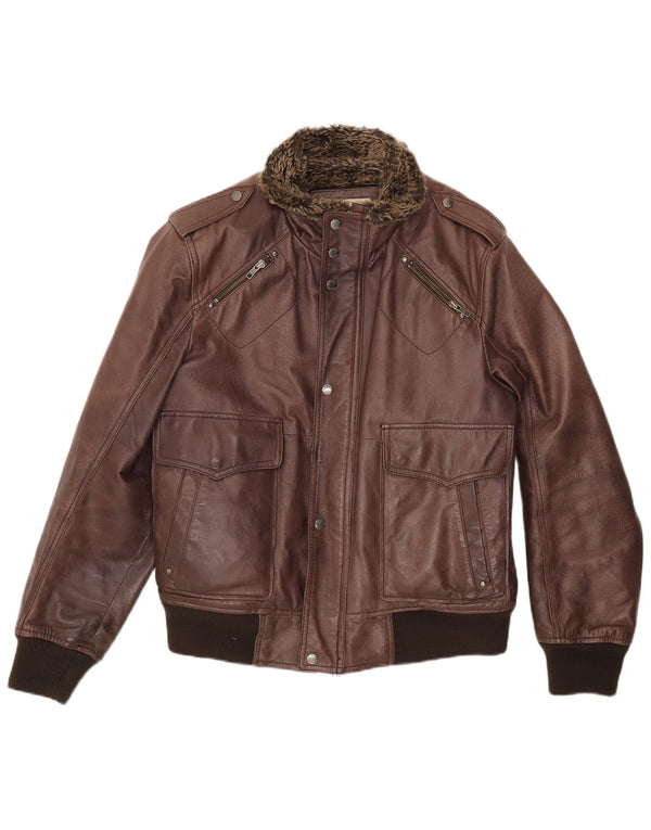Giacca in pelle sherpa militare da uomo Blustaff UK 40 grande in pelle marrone