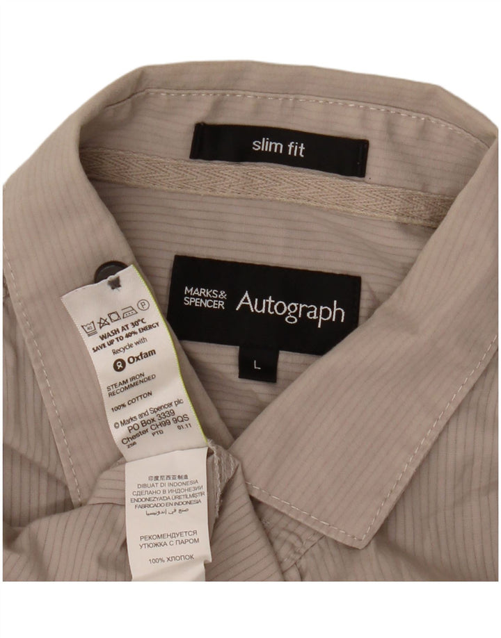 Camicia a maniche corte autografa da uomo Marks & Spencer, a righe beige grandi