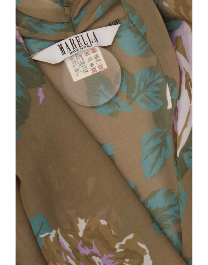 Marella Donna Wrap Crop Shirt Camicetta UK 12 Poliestere floreale marrone medio