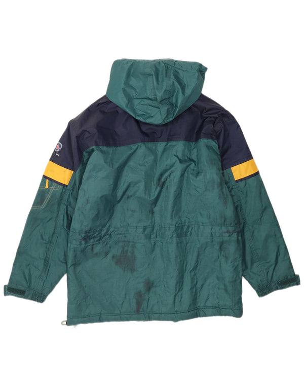 Giacca antipioggia vintage da uomo con cappuccio UK 42 XL Nylon color block verde