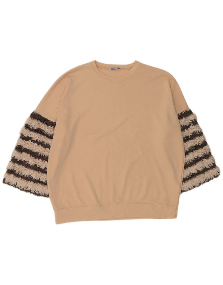 Felpa oversize da donna Zara con maniche a 3/4, taglia UK 14, beige medio