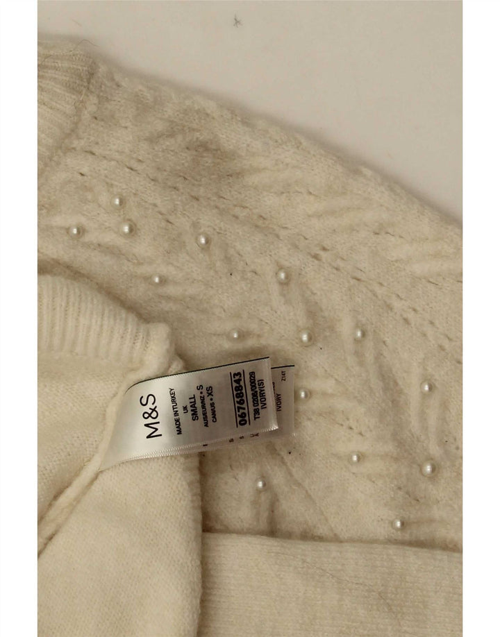 Maglione maglione girocollo da donna Marks & Spencer UK 10 piccolo bianco sporco