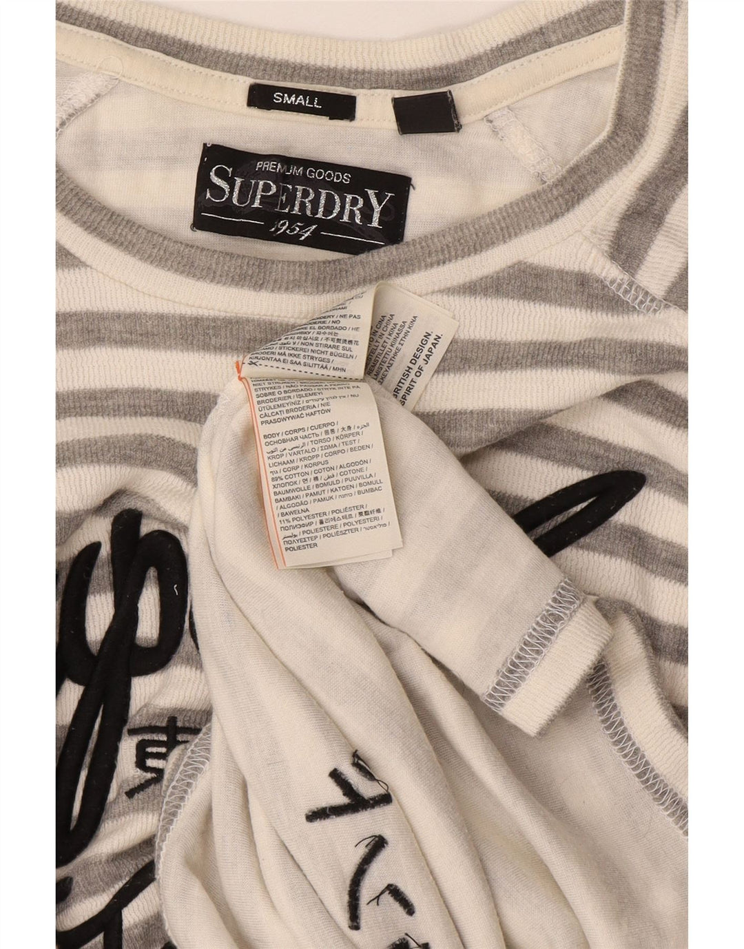 Top grafico da donna a maniche lunghe Superdry UK 10 piccolo cotone a righe grigie