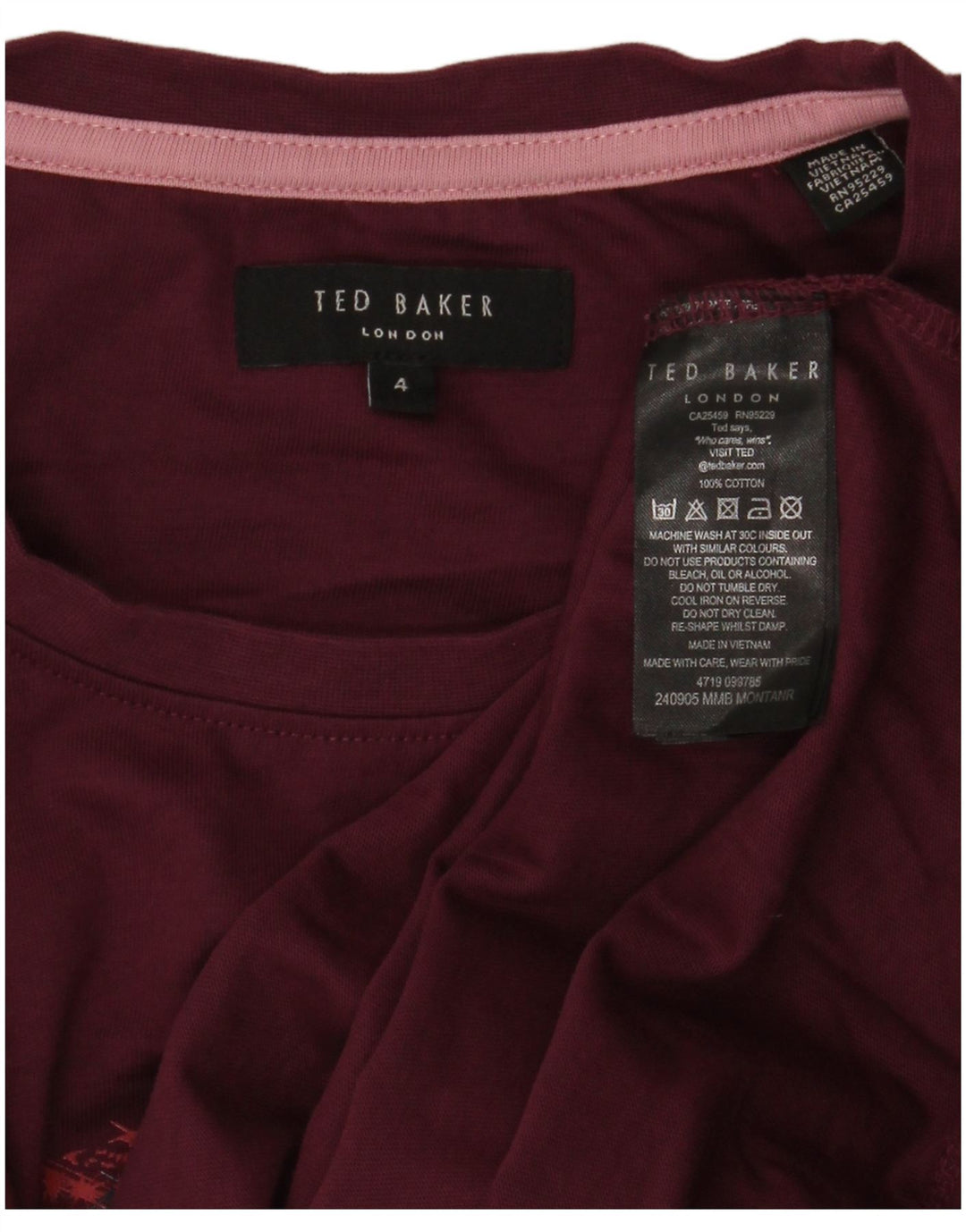 T-shirt grafica da uomo Ted Baker taglia 4 grande in cotone marrone