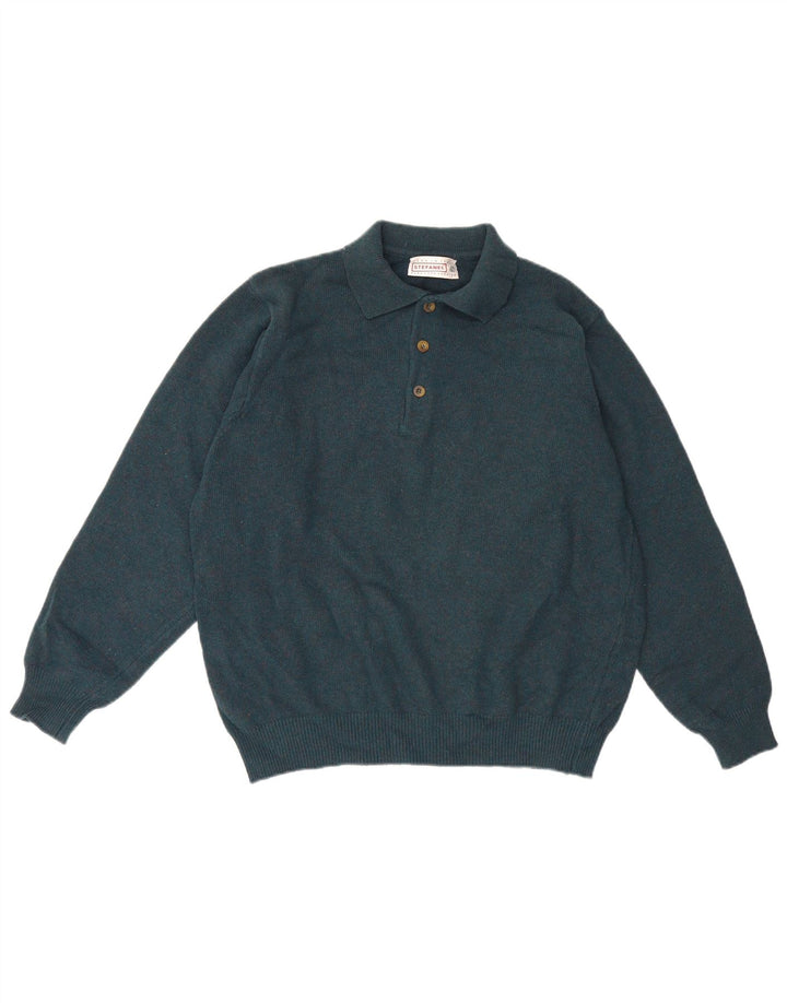Stefanel Maglione da uomo con collo alto, maglione grande, in lana verde