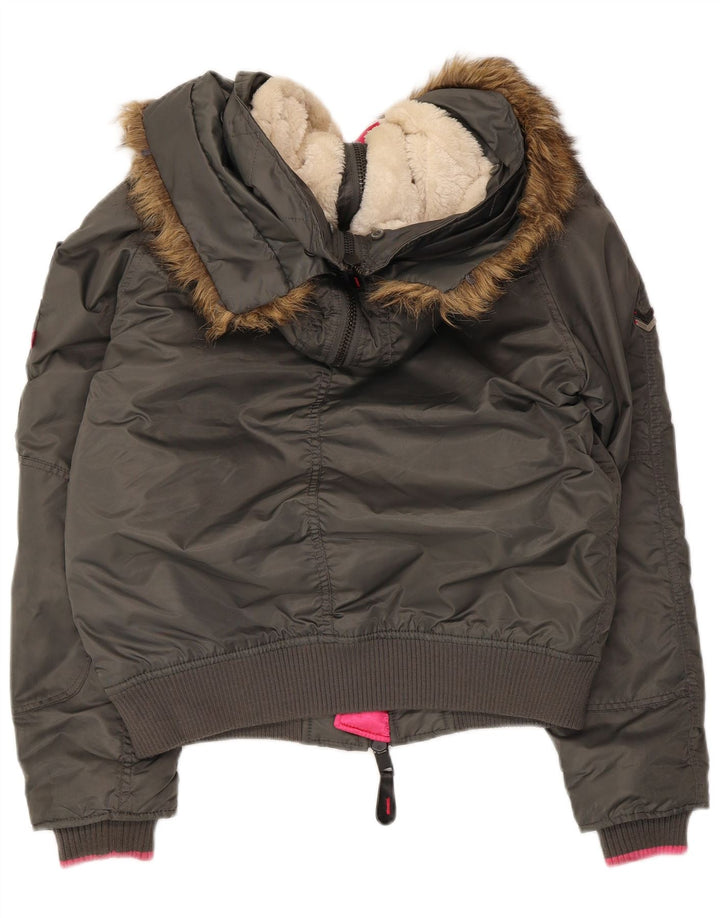 Giacca da aviatore da volo imbottita con cappuccio da donna Superdry UK 14 Nylon grigio medio