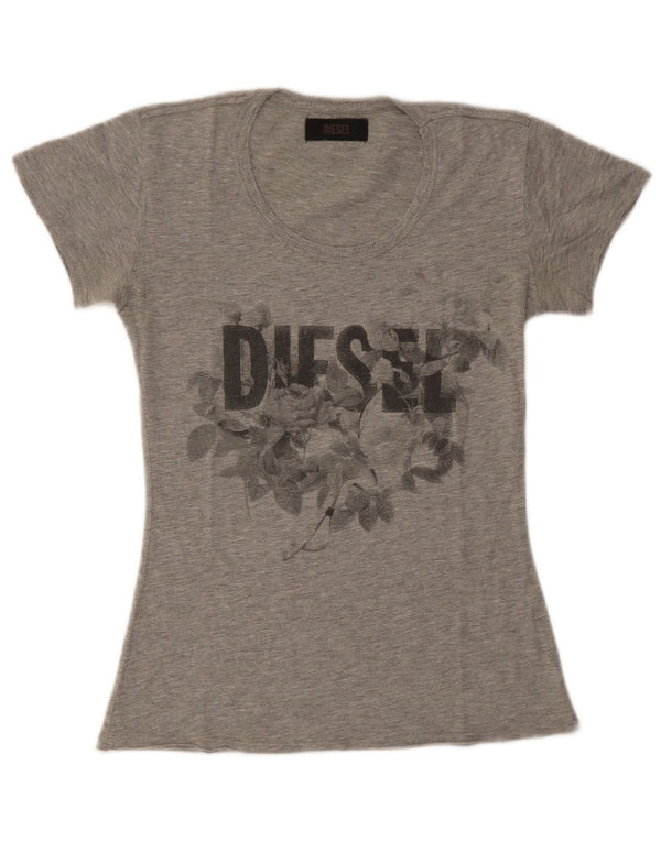 Diesel Womens Graphic T-Shirt Top UK 8 Small Grey