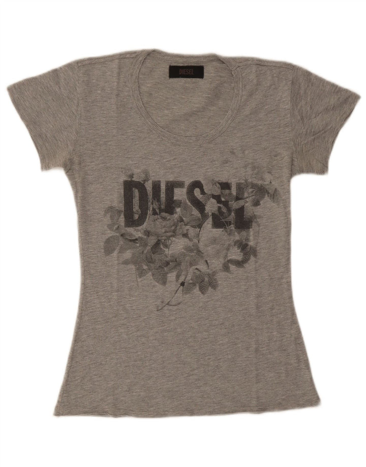 T-shirt grafica da donna Diesel Top UK 8 piccola grigia