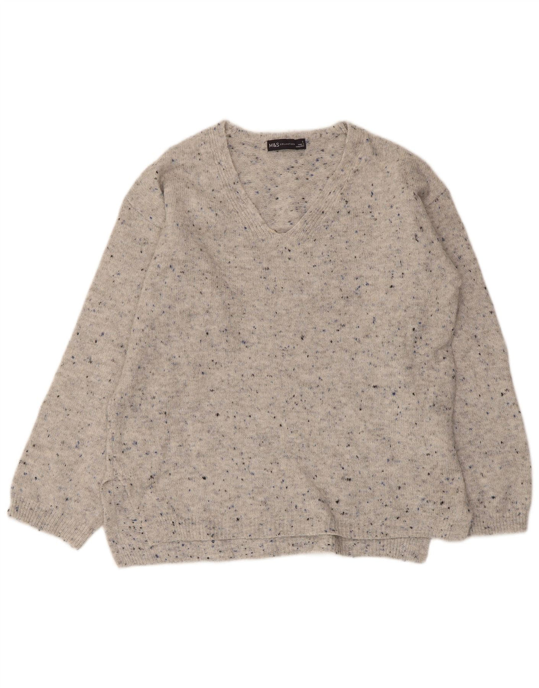 Maglione maglione con scollo a V da donna Marks & Spencer UK 10 piccolo grigio chiazzato