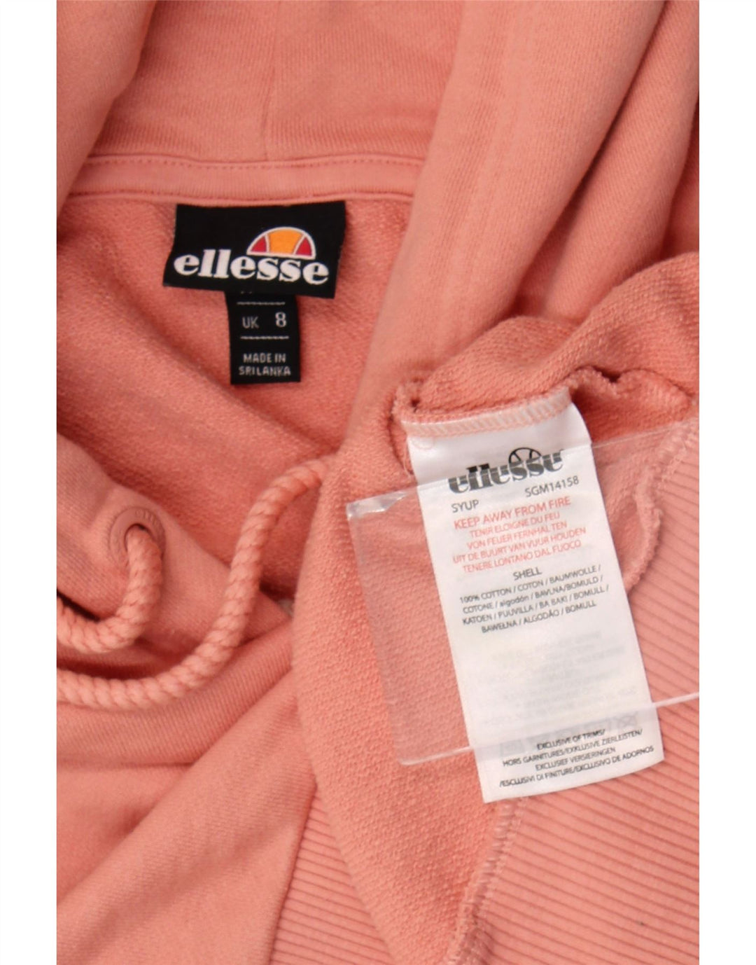 ELLESSE Maglione corto con cappuccio oversize da donna UK 8 piccolo cotone rosa