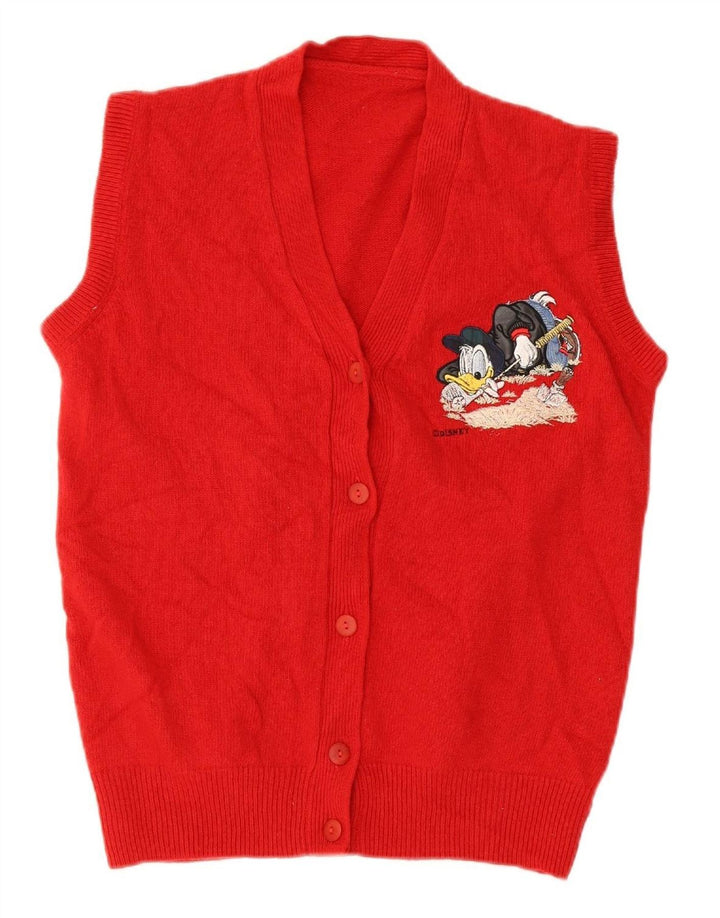 DISNEY Womens Pluto Graphic Sleeveless Cardigan Sweater UK 16 Large Red