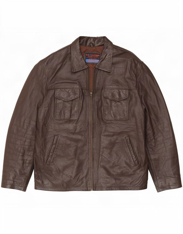 Giacca in pelle vintage da uomo UK 42 XL Marrone