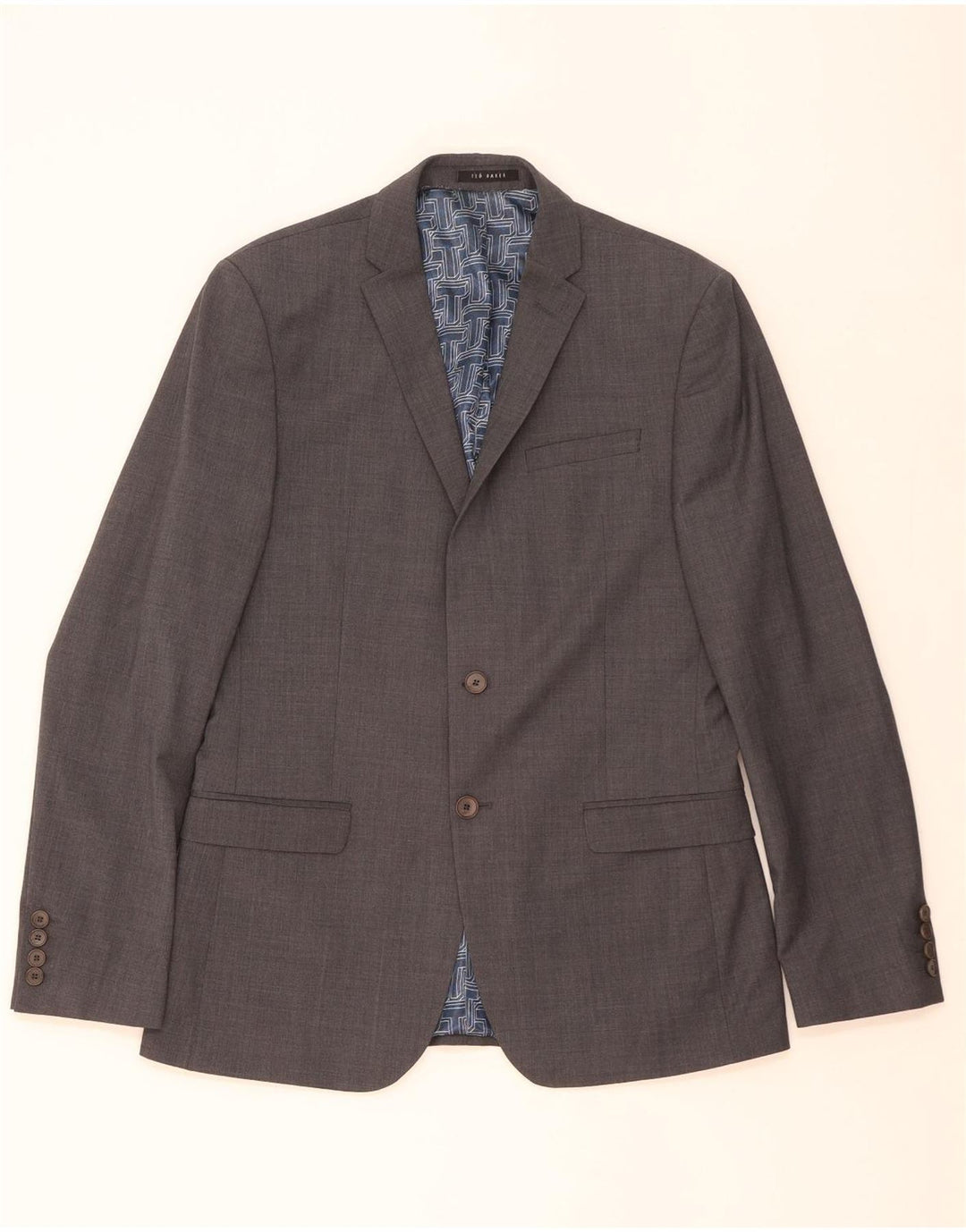 TED BAKER Giacca blazer slim fit da uomo a 2 bottoni UK 40 Large in lana grigia