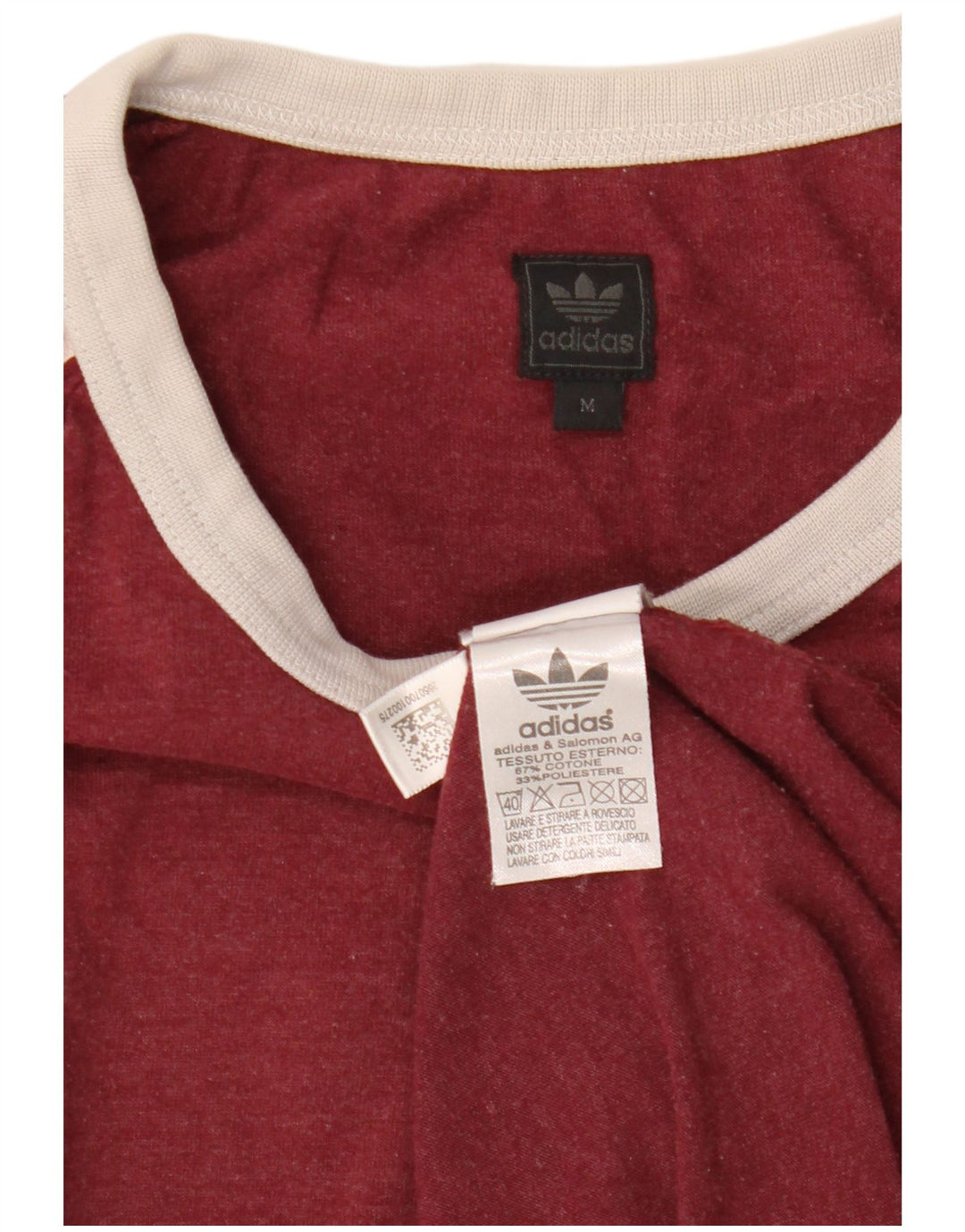 Top Adidas da uomo a maniche lunghe in cotone bordeaux medio