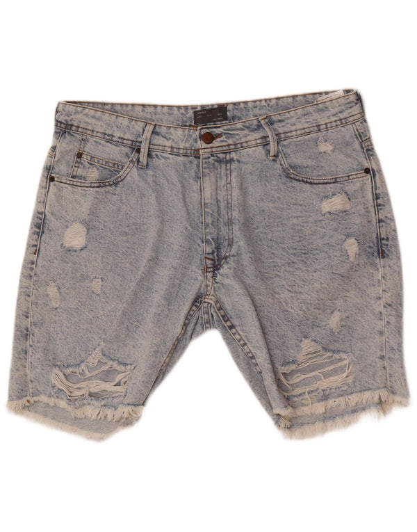 Pantaloncini in denim invecchiato da uomo Zara EU 46 XL W36 L cotone blu
