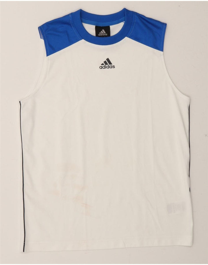 ADIDAS Boys Vest Top 13-14 Years White Colourblock Polyester Vintage Adidas and Second-Hand Adidas from Messina Hembry 