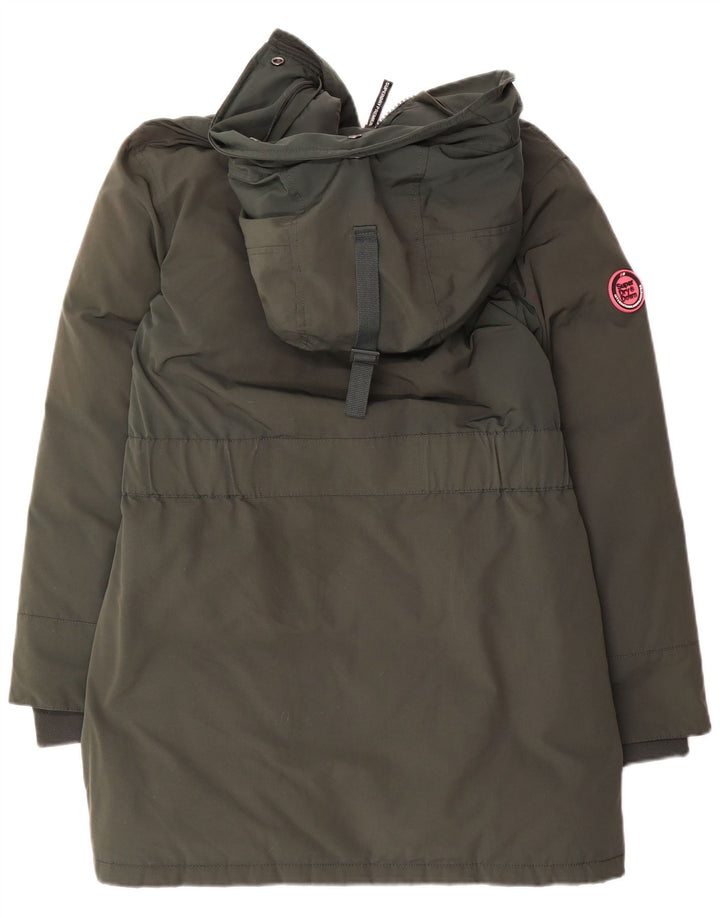 Cappotto imbottito con cappuccio da donna Superdry UK 10 piccolo nylon verde