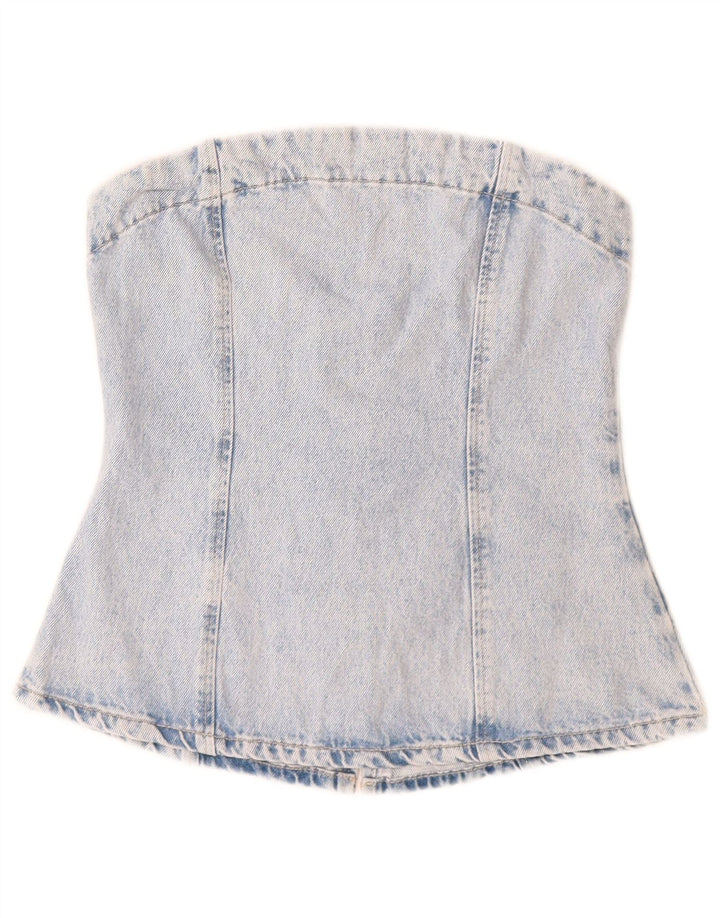 Top a corsetto in denim da donna Zara UK 8 piccolo in cotone blu