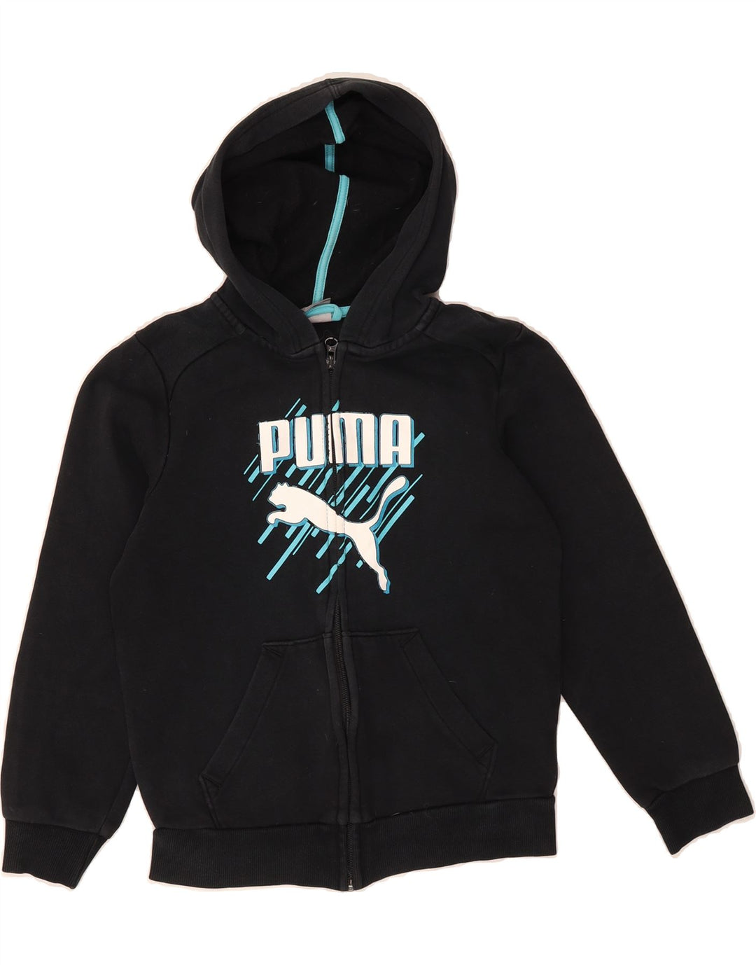 PUMA Boys Graphic Zip Hoodie Sweater 11-12 Years  Black Vintage Puma and Second-Hand Puma from Messina Hembry 
